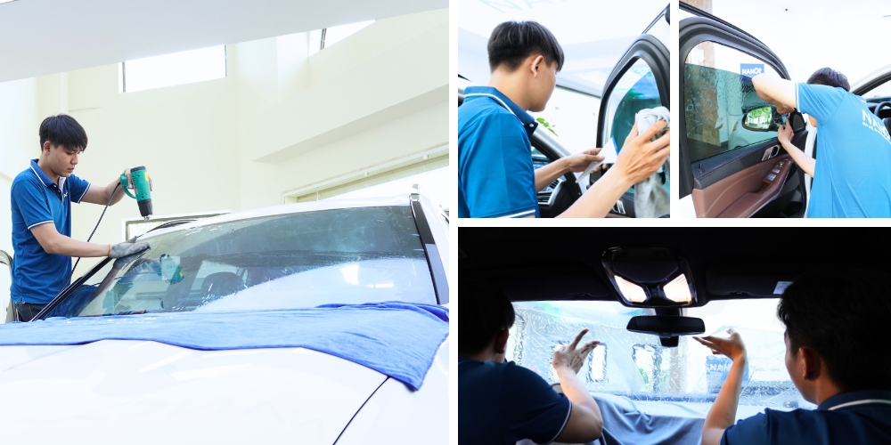 Hình ảnh thi công thực tế gói phim cách nhiệt ô tô 4, 5 chỗ AMC Standard 