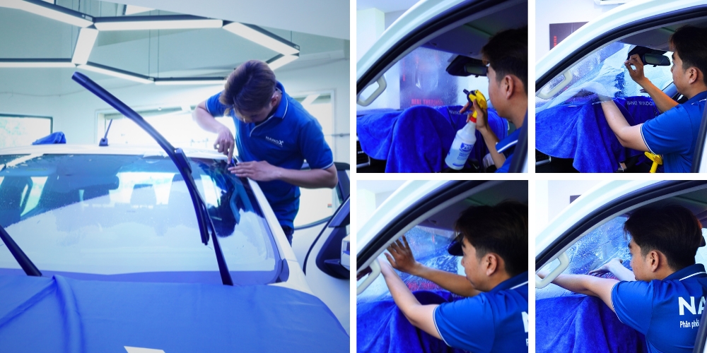 Hình ảnh dán phim cách nhiệt kính lái thực tế tại AMC